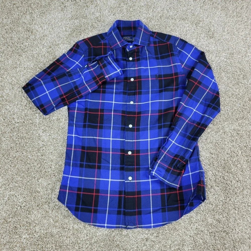 Polo Ralph Lauren Classic Fit Mens Small Blue Plaid Pony Button Up LS Flannel